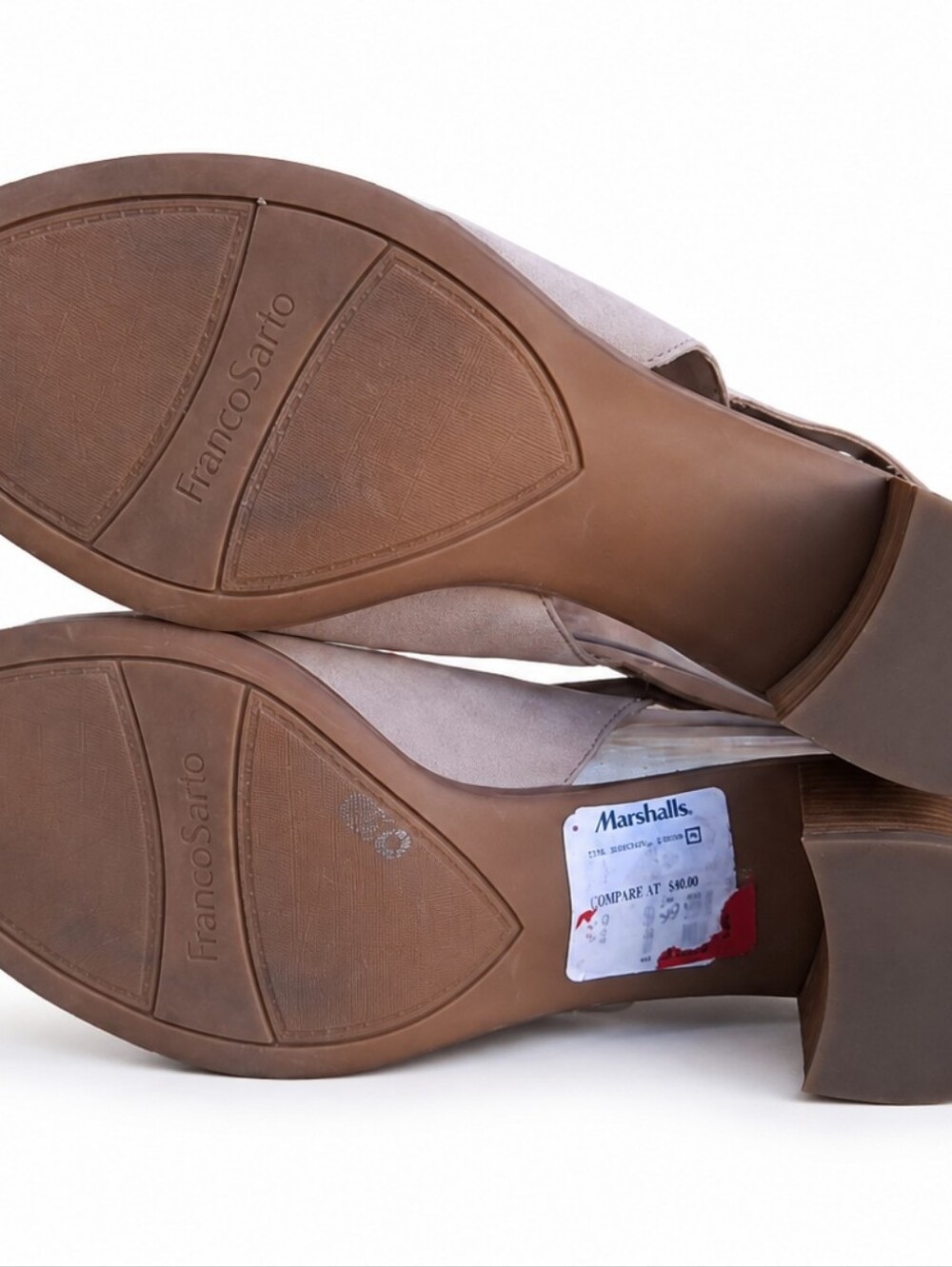 Franco Sarto Helix Slingback Block Heel Sandals Taupe Leather Size 10 - Picture 6 of 14